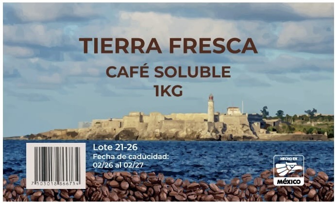 Detalle de etiqueta Tierra Fresca - Escena costera con faro